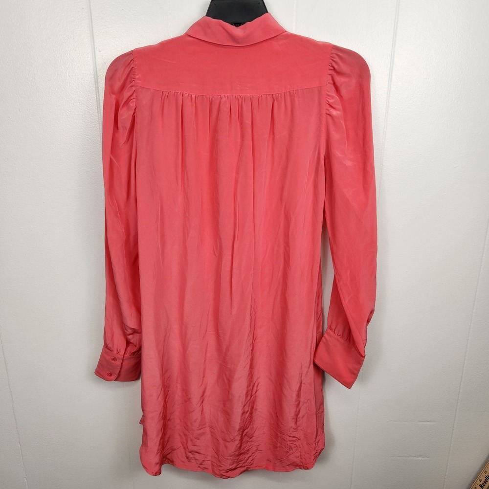 BCBGMAXAZRIA Shirt‎ Womens Small Pink Geranium Silk Long Sleeve Blouse Button Up - Picture 7 of 12